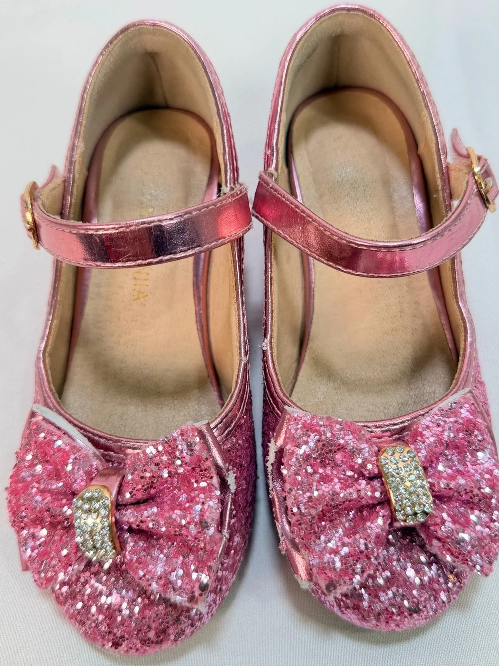 Girls Sparkle Pink Mary Jane Dress Shoes with Bow Accent
